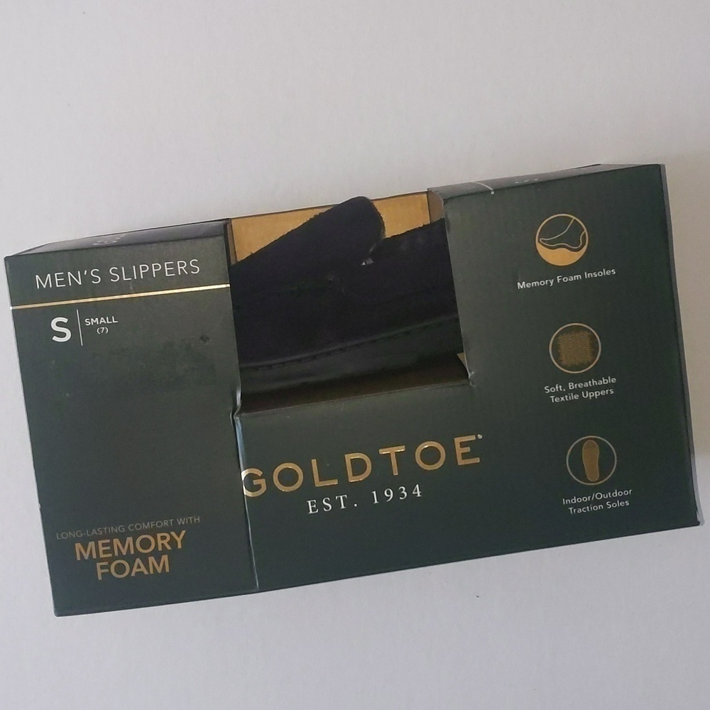Goldtoe men's size small black memory foam slippers.New in box.
